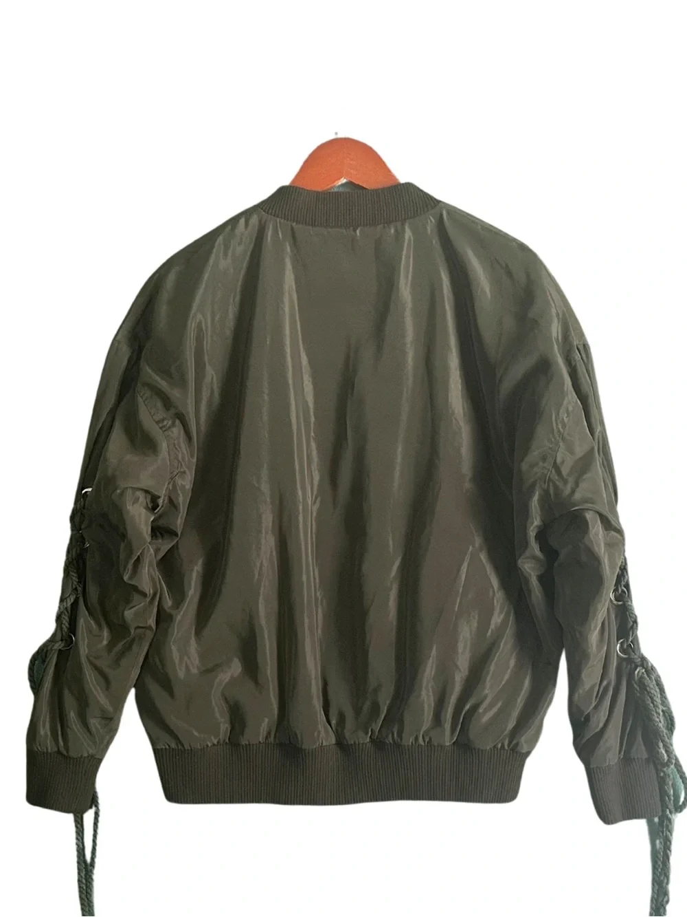 Missguided Olive Green Lace-Up Sleeve Bomber Jacket US 2 UK 6